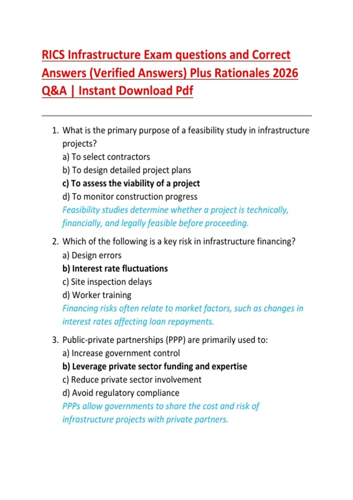 RICS Infrastructure Exam questions and Correct Answers (Verified ...