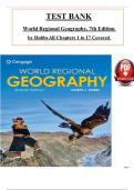 World Regional Geography &ndash; Test Bank &lpar;7th Edition&rpar;&comma; WRGE&comma; University-level Geography&comma; Academic Year Not Specified &ndash; complete exam practice material