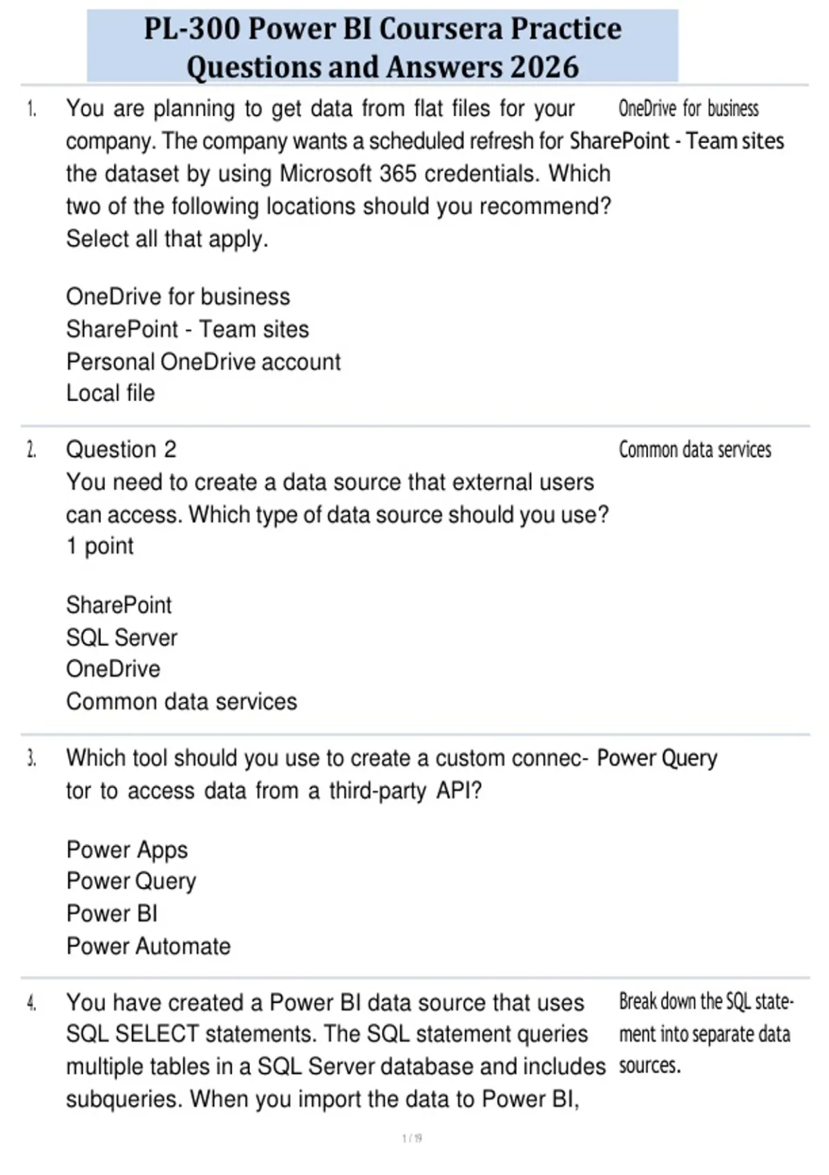 PL-300 Power BI Coursera Practice Questions and Answers 2026 - PL-300 ...
