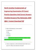 North Carolina Fundamentals of  Engineering Examination &lpar;FE Exam&rpar;  Practice Questions And Correct Answers  &lpar;Verified Answers&rpar; Plus Rationales 2026  Q&A &vert; Instant Download Pdf