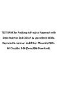 Test Bank for Auditing&colon; A Practical Approach with Data Analytics&comma; 2nd Edition by Raymond N&period; Johnson&comma; Laura D&period; Wiley & Robyn Moroney &mdash; Complete Chapters 1&ndash;16 with Verified Questions & Answers &lpar;2026 Edition&comma; ISBN 9781119785996&rpar;  