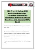 AQA A Level Biology 2026 assessment materials - Exchange &sol; Species and Taxonomy &sol; Inheritance Exam Questions and Answers 100&percnt; PASS