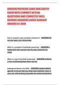 OREGON PESTICIDE LAWS AND SAFETY EXAM WITH CORRECT ACTUAL QUESTIONS AND CORRECTLY WELL DEFINED ANSWERS LATEST ALREADY GRADED A&plus; 2026
