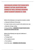 CAR DEALER LICENSE TEST EXAM WITH CORRECT ACTUAL QUESTIONS AND CORRECTLY WELL DEFINED ANSWERS LATEST ALREADY GRADED A&plus; 2026