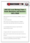 AQA AS Level Biology Paper 1 Exam Questions and Answers 100&percnt; PASS
