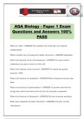 AQA Biology - Paper 1 Exam Questions and Answers 100&percnt; PASS