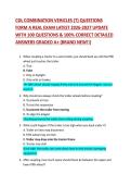 CDL COMBINATION VEHICLES &lpar;T&rpar; QUESTIONS  FORM A REAL EXAM LATEST 2026-2027 UPDATE  WITH 100 QUESTIONS & 100&percnt; CORRECT DETAILED  ANSWERS GRADED A&plus; &lpar;BRAND NEW&excl;&excl;&rpar; 