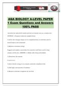 AQA BIOLOGY A-LEVEL PAPER 1 Exam Questions and Answers 100&percnt; PASS