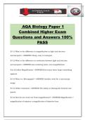 AQA Biology Paper 1 Combined Higher Exam Questions and Answers 100&percnt; PASS