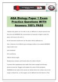 AQA Biology Paper 1 Exam Practice Questions WITH Answers 100&percnt; PASS