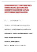 GALEN PHARM 210 EXAM 2 EXAM WITH CORRECT ACTUAL QUESTIONS AND CORRECTLY WELL DEFINED ANSWERS LATEST ALREADY GRADED A&plus; 2026