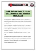 AQA Biology paper 1 virtual quiz Questions and Answers 100&percnt; PASS