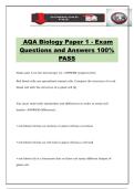 AQA Biology Paper 1 - Exam Questions and Answers 100&percnt; PASS