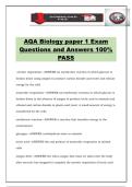 AQA Biology paper 1 Exam Questions and Answers 100&percnt; PASS