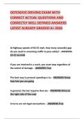 DEFENSIVE DRIVING EXAM WITH CORRECT ACTUAL QUESTIONS AND CORRECTLY WELL DEFINED ANSWERS LATEST ALREADY GRADED A&plus; 2026