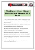 AQA Biology- Paper 1 Exam Questions and Answers 100&percnt; PASS