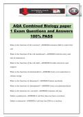  AQA Combined Biology paper 1 Exam Questions and Answers 100&percnt; PASS