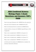 AQA Combined Science Biology Paper 1 Exam Questions and Answers 100&percnt; PASS