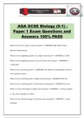 AQA GCSE Biology &lpar;9-1&rpar; - Paper 1 Exam Questions and Answers 100&percnt; PASS