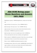 AQA GCSE Biology paper 1Exam Questions and Answers 100&percnt; PASS