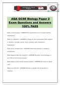 AQA GCSE Biology Paper 2 Exam Questions and Answers 100&percnt; PASS