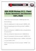 AQA GCSE Biology &lpar;9-1&rpar; - Paper 1 Exam Questions and Answers 100&percnt; PASS