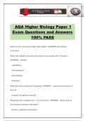 AQA Higher Biology Paper 1 Exam Questions and Answers 100&percnt; PASS