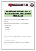 AQA Higher Biology Paper 1 Exam Questions and Answers 100&percnt; PASS