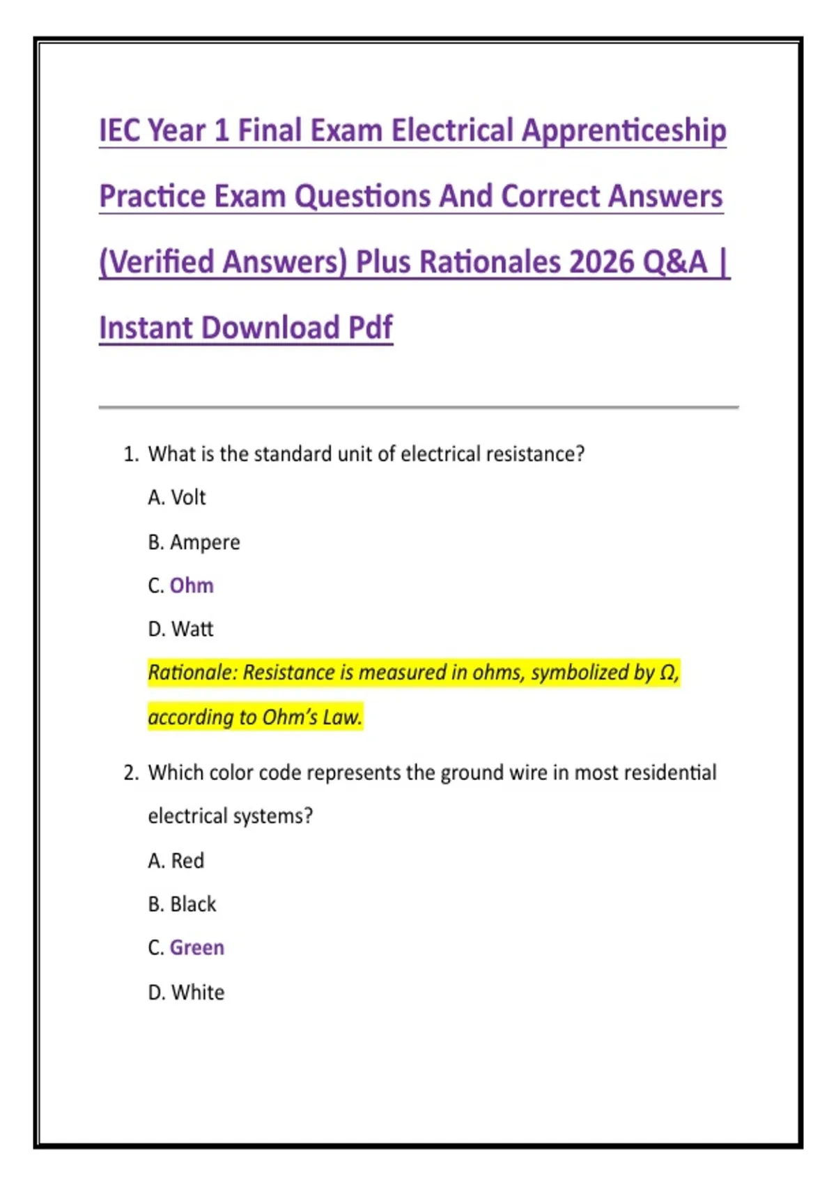 Iec Year 1 Final Exam Electrical Apprenticeship Practice Exam Questions 