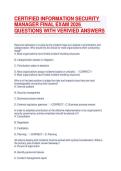 CERTIFIED INFORMATION SECURITY  MANAGER FINAL EXAM 2026  QUESTIONS WITH VERIVIED ANSWERS 