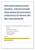 North Carolina Landscape Contractor Examinations Practice Questions And Correct Answers &lpar;Verified Answers&rpar; Plus Rationales 2026 Q&A &vert; Instant Download Pdf