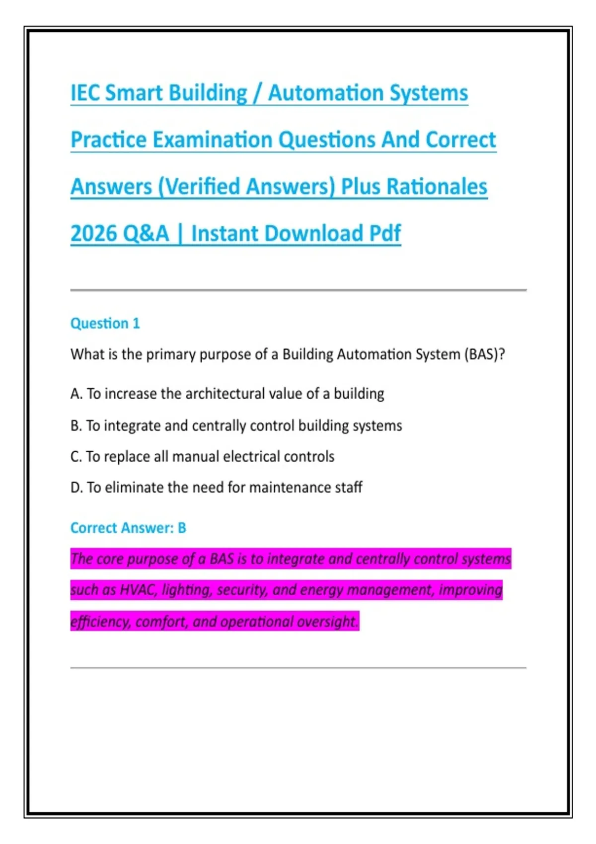 IEC Smart Building / Automation Systems Practice Examination Questions ...