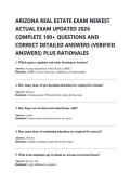 ARIZONA REAL ESTATE EXAM NEWEST  ACTUAL EXAM UPDATED 2026  COMPLETE 100&plus; QUESTIONS AND  CORRECT DETAILED ANSWERS &lpar;VERIFIED  ANSWERS&rpar; PLUS RATIONALES 