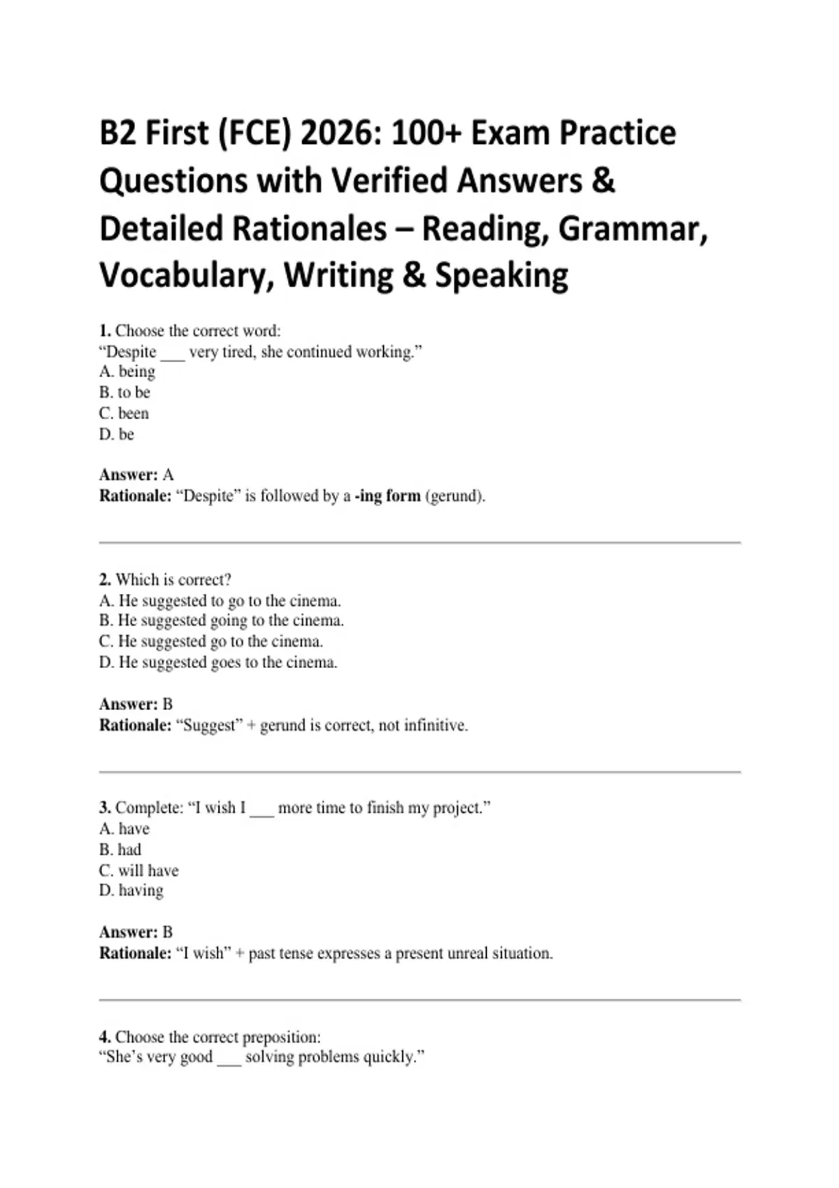 B2 First (FCE) 2026: 100+ Exam Practice Questions with Verified Answers ...