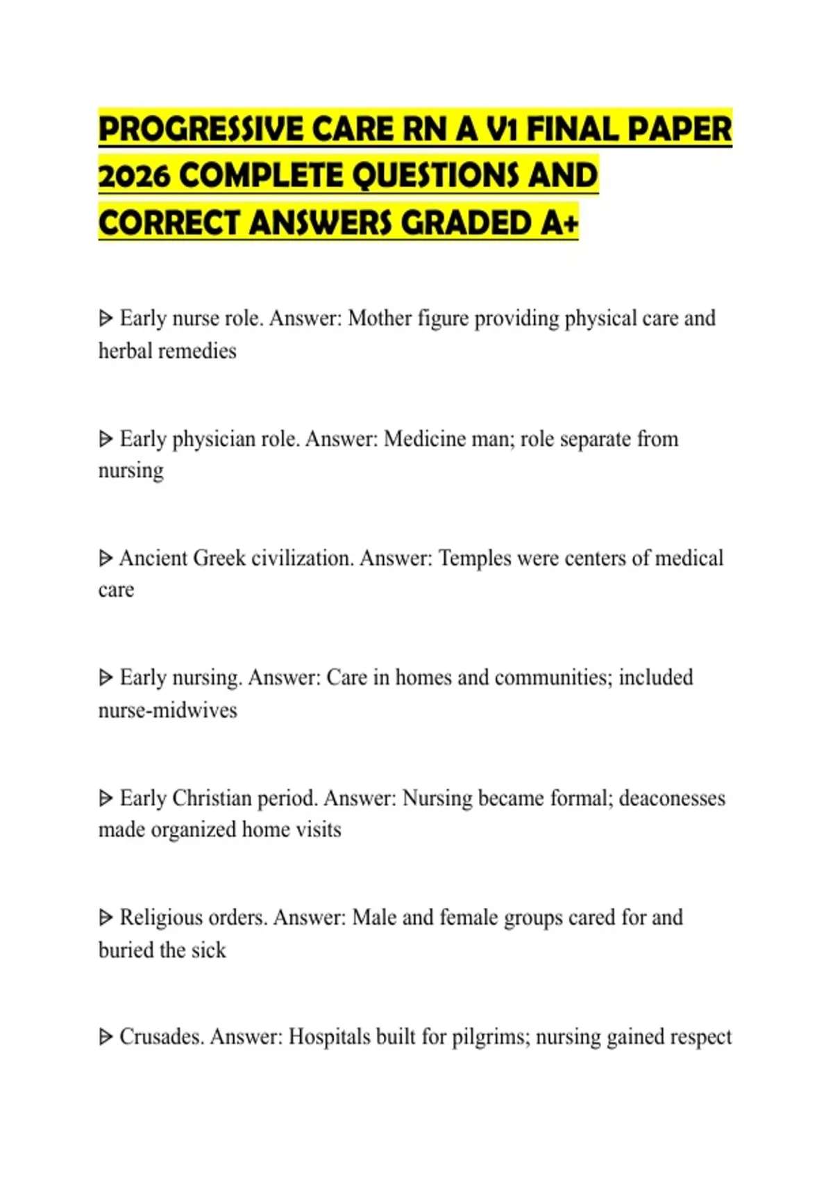 Progressive Testing Grade Examples PROGRESSIVE CARE RN A V1 EXAM EXAMINATION TEST 2026 FULL QUESTIONS AND ...