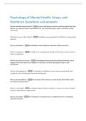 Psychology of Mental Health&comma; Stress&comma; and  Resilience Questions and answers 