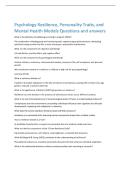 Psychology Resilience&comma; Personality Traits&comma; and  Mental Health Models Questions and answers 