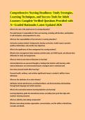Comprehensive Nursing Readiness&colon; Study Strategies&comma; Learning Techniques&comma; and Success Tools for Adult Learners Complete Verified Questions Provided with A&plus; Graded Rationales Latest Updated 2026 