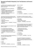 Neonatal and Pediatric Respiratory Care Test Questions and Answers Graded A