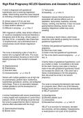 High Risk Pregnancy NCLEX Questions and Answers Graded A