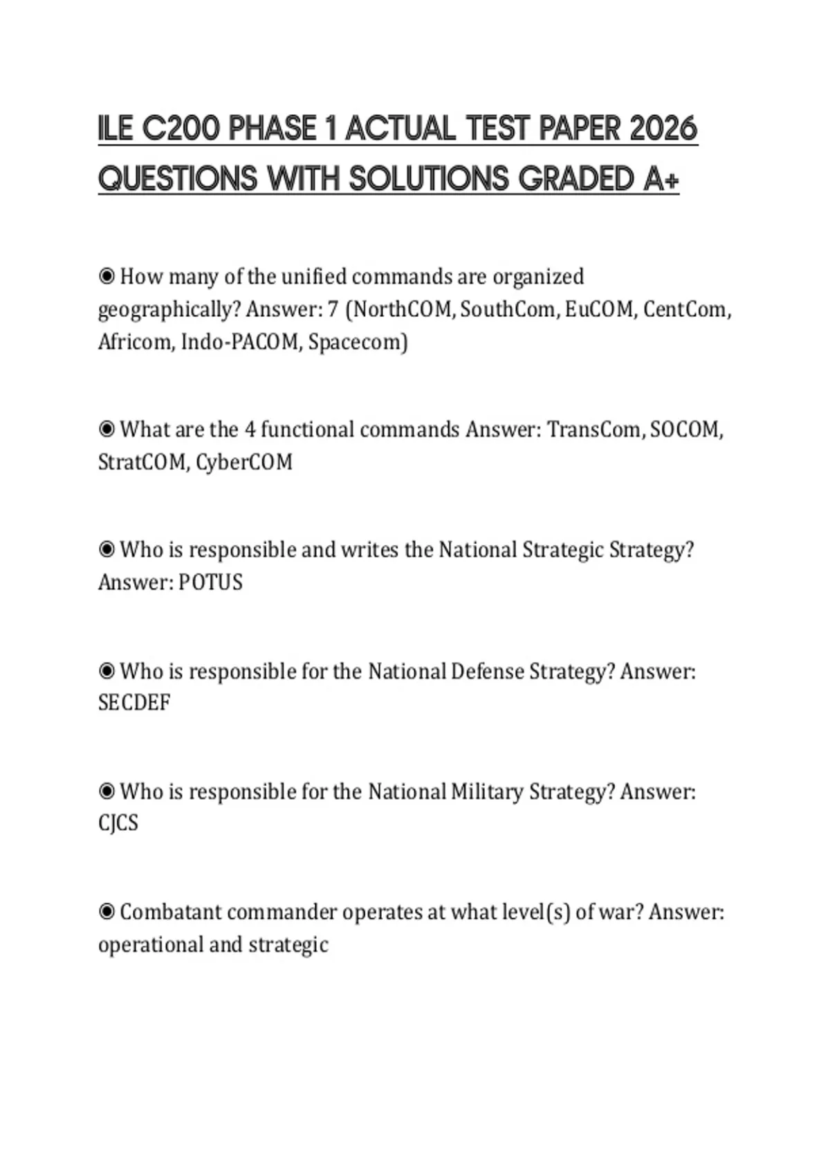 Ile Point Paper Example ILE C200 PHASE 1 ACTUAL TEST PAPER 2026 QUESTIONS WITH SOLUTIONS GRADED ...