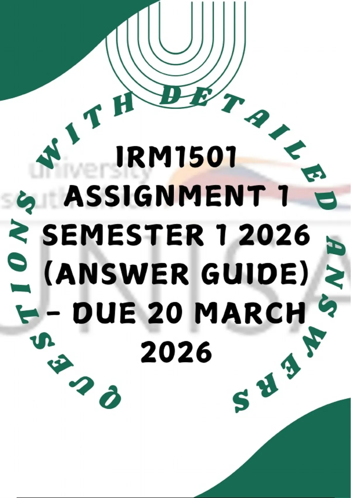 IRM1501 Assignment 1 Semester 1 2026 (Answer Guide) - DUE 20 March 2026 ...
