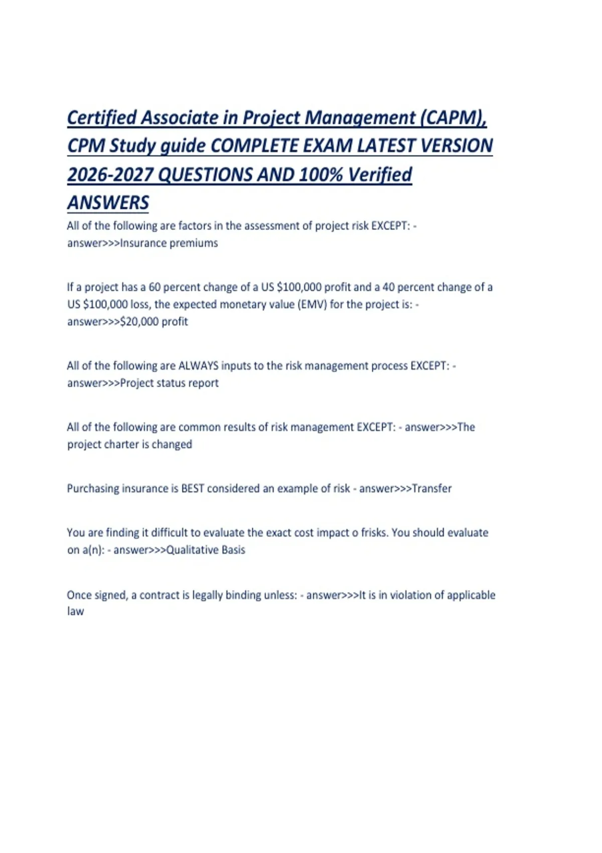 Certified Associate in Project Management (CAPM), CPM Study guide ...