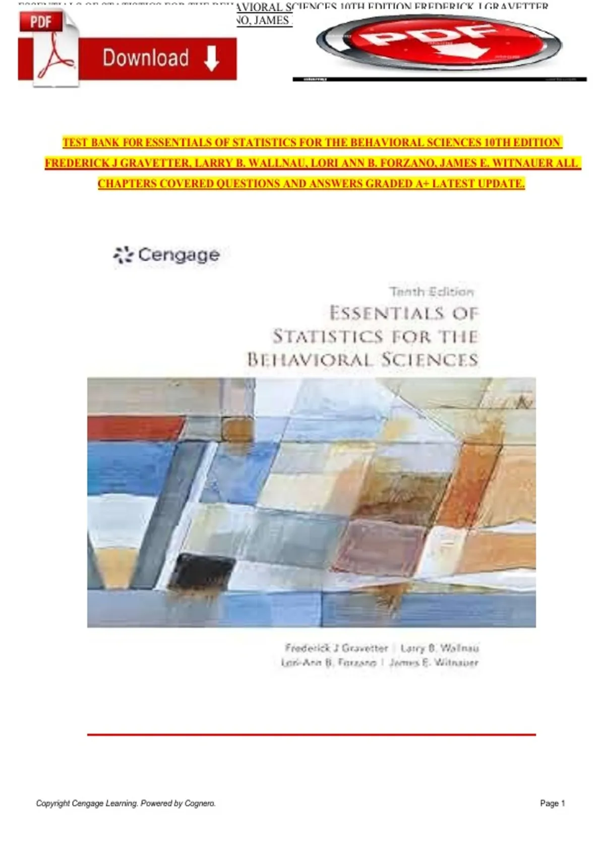 Essentials of Statistics for the Behavioral Sciences – 10th Edition ...