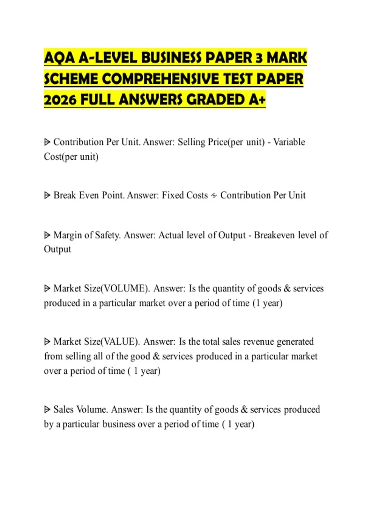 AQA A-LEVEL BUSINESS PAPER 3 MARK SCHEME COMPREHENSIVE TEST PAPER 2026 ...