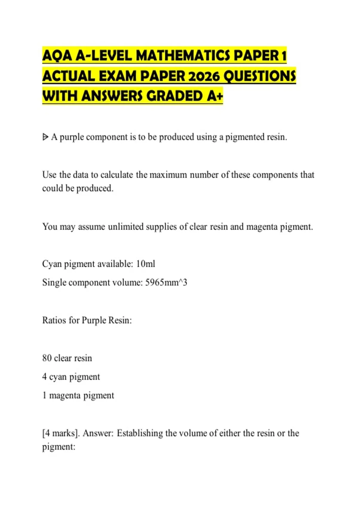 AQA A-LEVEL MATHEMATICS PAPER 1 ACTUAL EXAM PAPER 2026 QUESTIONS WITH ...