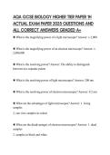 AQA GCSE BIOLOGY HIGHER TIER PAPER 1H ACTUAL EXAM PAPER 2025 QUESTIONS AND ALL CORRECT ANSWERS GRADED A