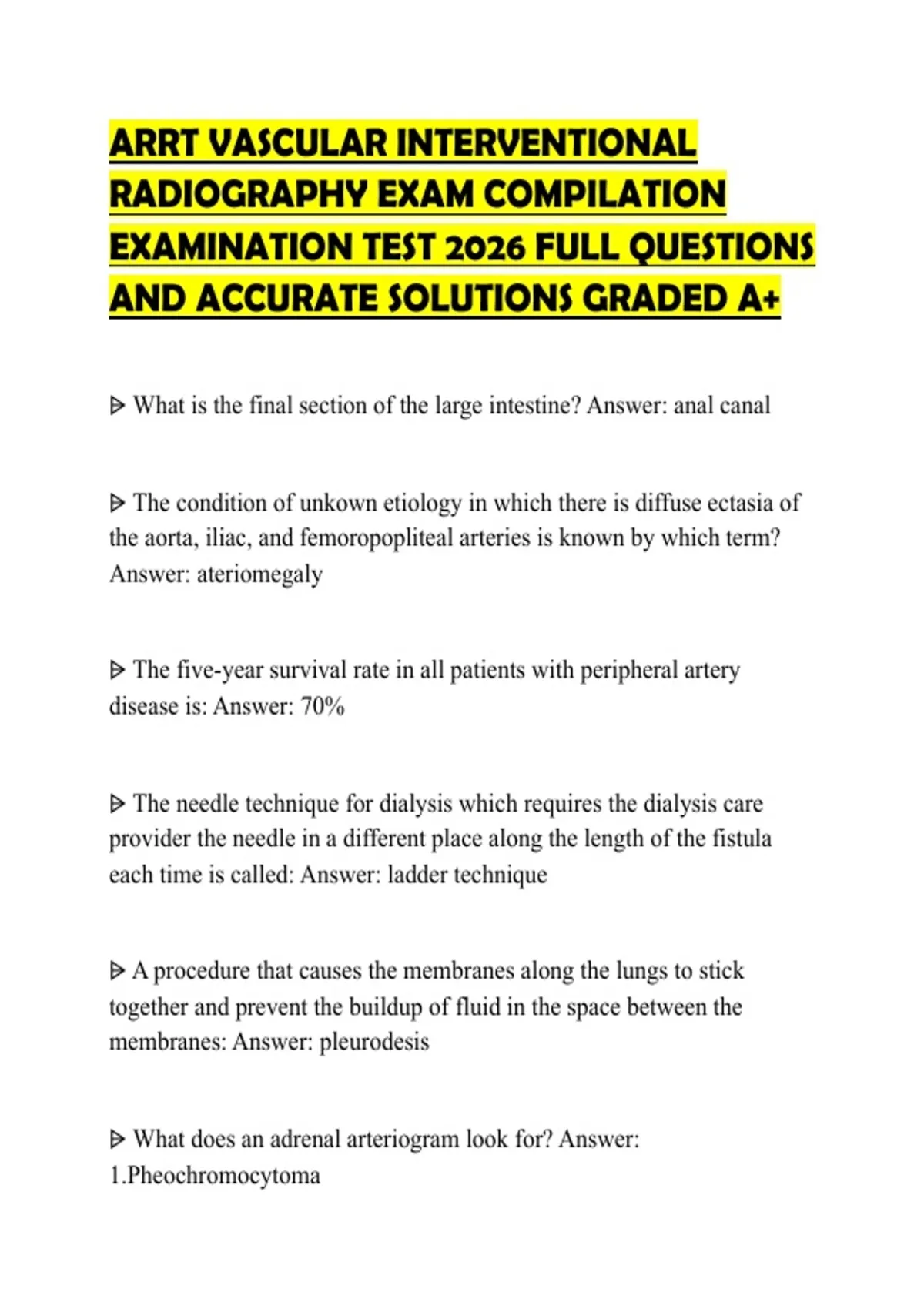 ARRT VASCULAR INTERVENTIONAL RADIOGRAPHY EXAM COMPILATION EXAMINATION ...