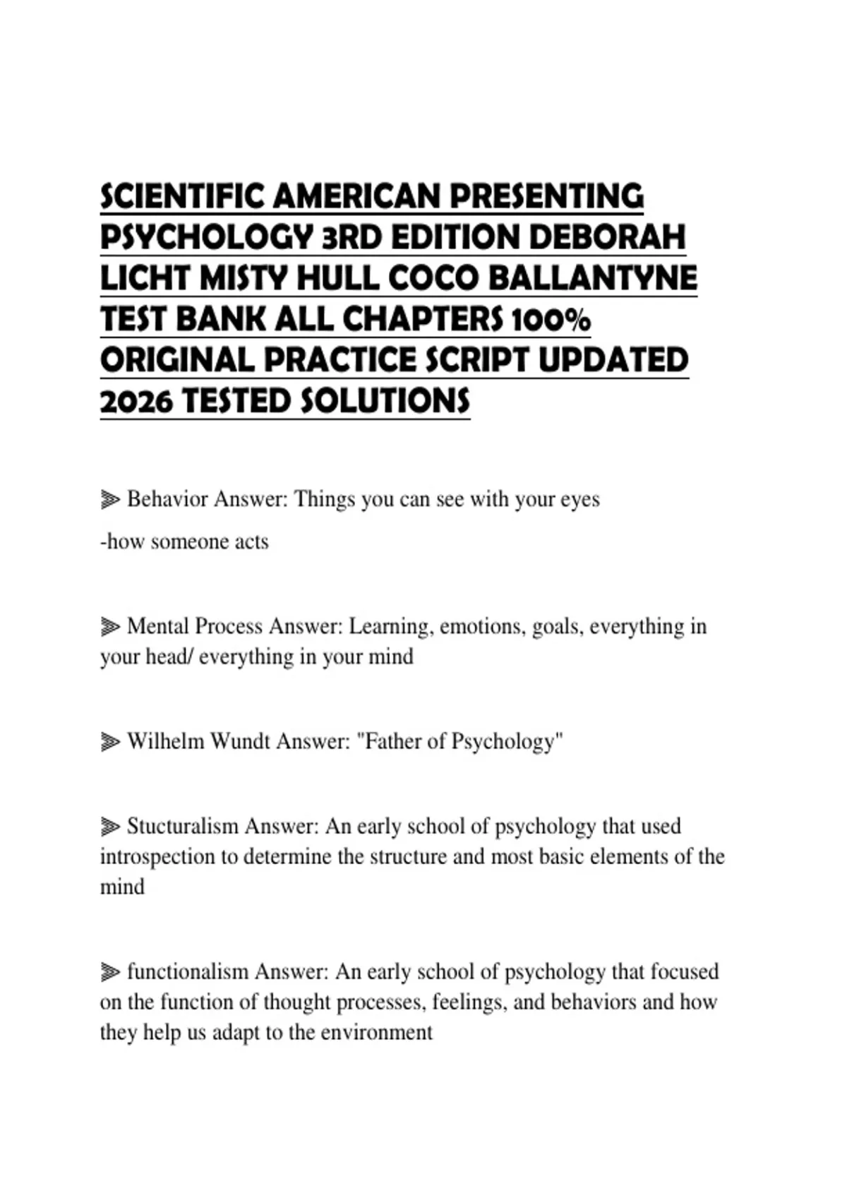 SCIENTIFIC AMERICAN PRESENTING PSYCHOLOGY 3RD EDITION DEBORAH LICHT MISTY HULL COCO BALLANTYNE ...