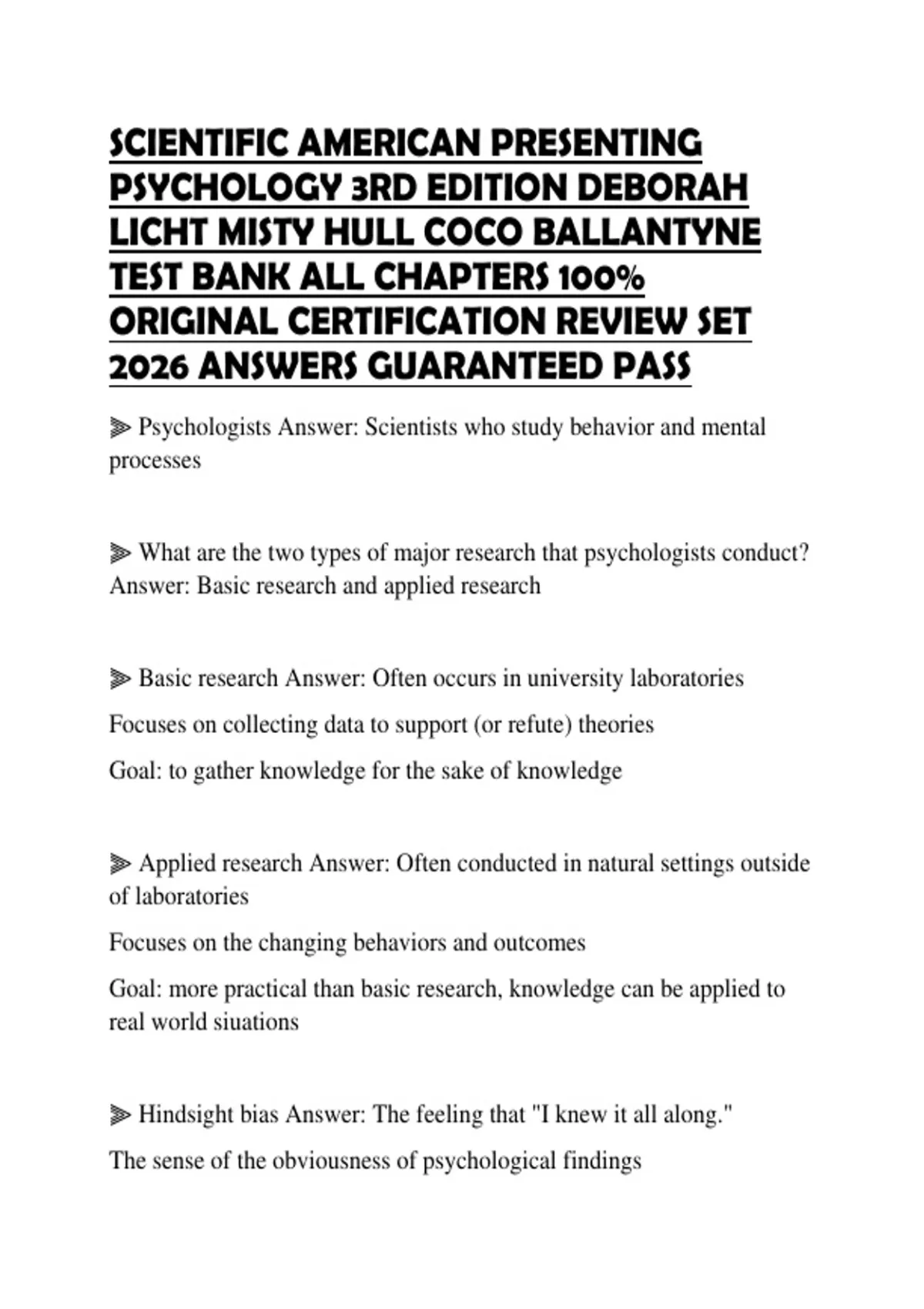 SCIENTIFIC AMERICAN PRESENTING PSYCHOLOGY 3RD EDITION DEBORAH LICHT MISTY HULL COCO BALLANTYNE ...